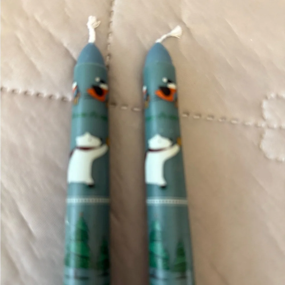 Christmas taper candles with a festive pattern, green 10”
